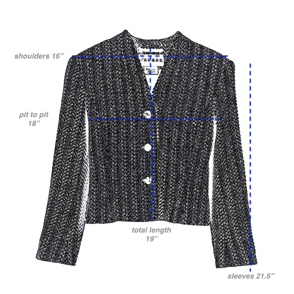 JAEGER Vintage Cropped Blazer Black/White Herringbone Cashmere/Wool Blend US 8 - Picture 2 of 12